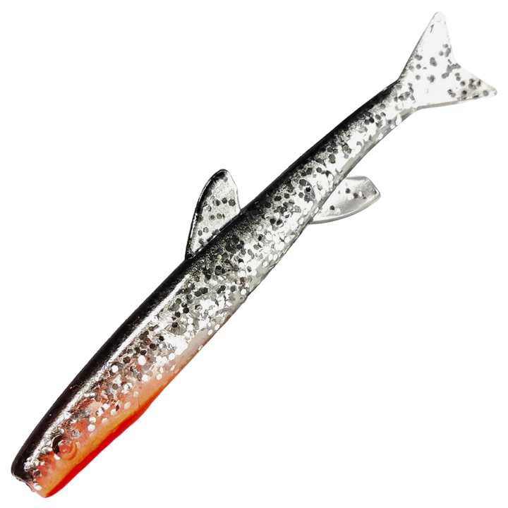 Ruthless Orka Small Fish Jigi 7cm, väri SF45: läpikuultava runko, mustat ja hopeiset hileet ja punainen pää