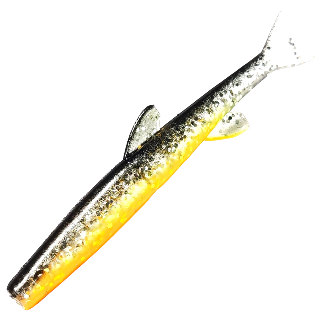 Ruthless Orka Small Fish Jigi 7cm, väri SFBO: ruskea selkä, keltainen vatsa ja mustat pilkut