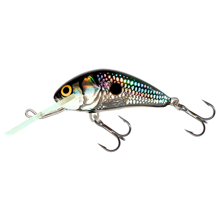 Salmo Hornet 4cm 3g Kelluva vaappu BSS - Black Silver Shad sivulta, pää vasemmalla