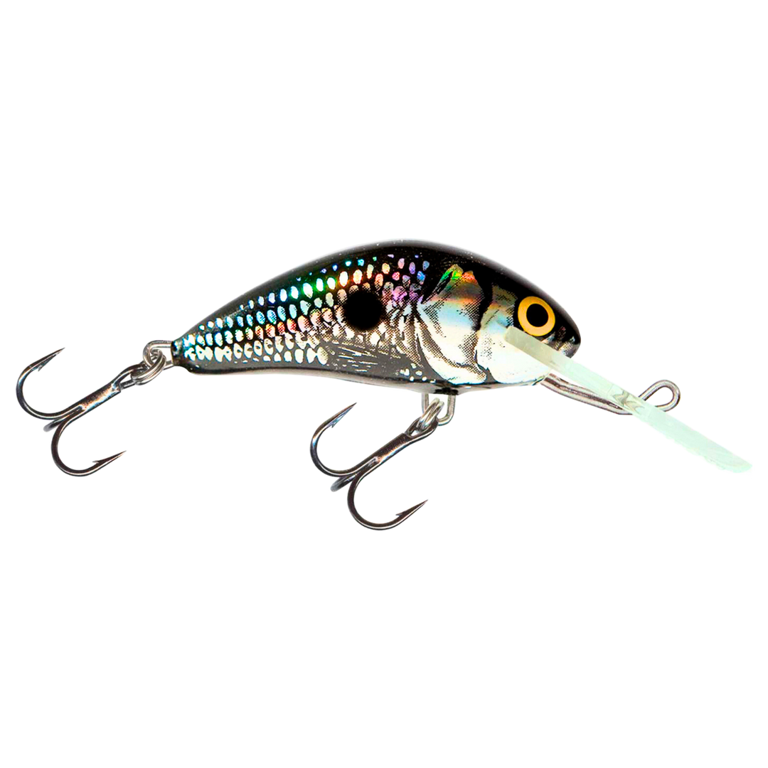 Salmo Hornet 4cm 3g Kelluva vaappu BSS - Black Silver Shad sivulta, pää oikealla