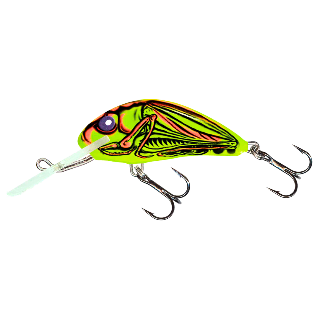 Salmo Hornet 4cm 3g Kelluva vaappu CrassHopper sivulta, pää vasemmalla