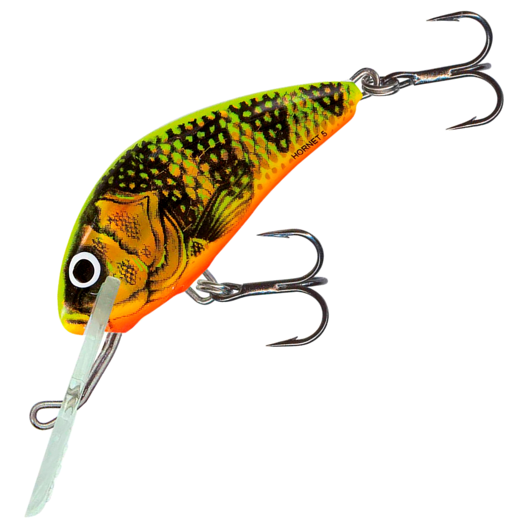 Salmo Hornet 4cm 3g Kelluva vaappu, väri (GFP) Gold Fluo Perch: kullanvihreä ahvenkuvio, tummat laikut ja oranssi vatsa