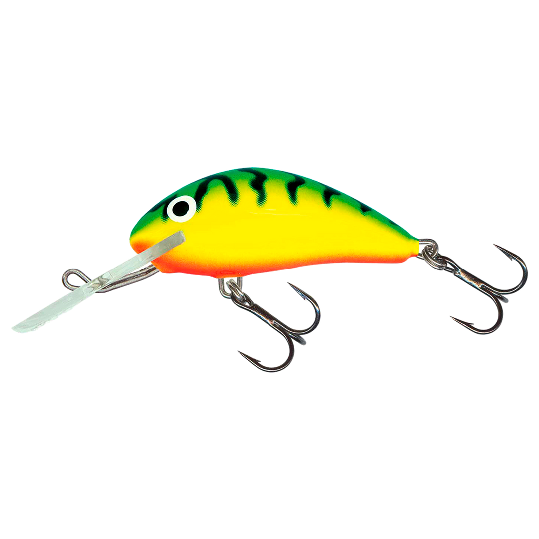 Salmo Hornet 4cm 3g Kelluva vaappu (GRT) Green Tiger sivulta, pää vasemmalla