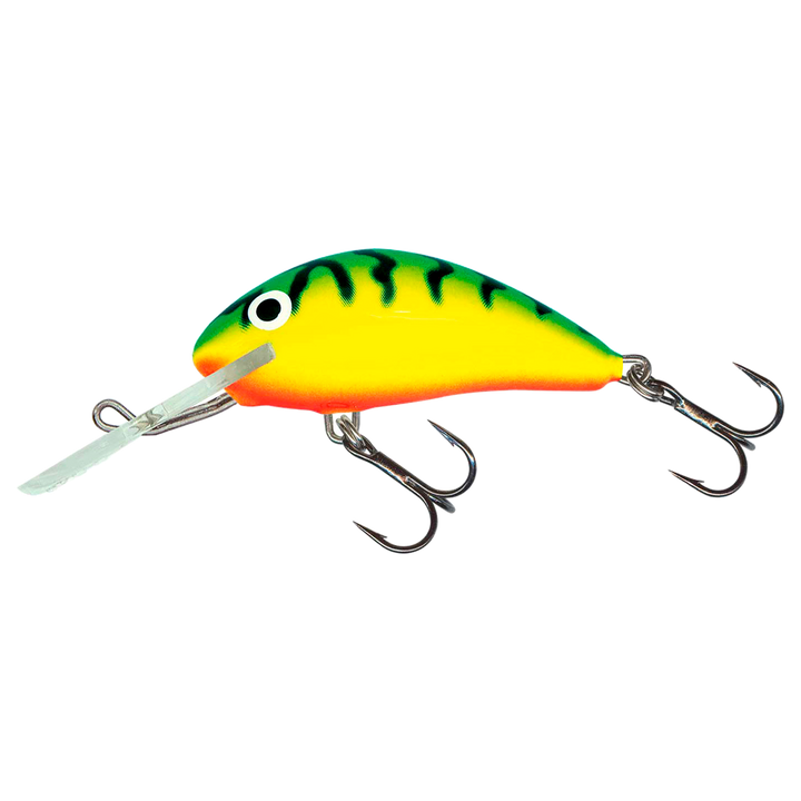 Salmo Hornet 4cm 3g Kelluva vaappu (GRT) Green Tiger sivulta, pää vasemmalla