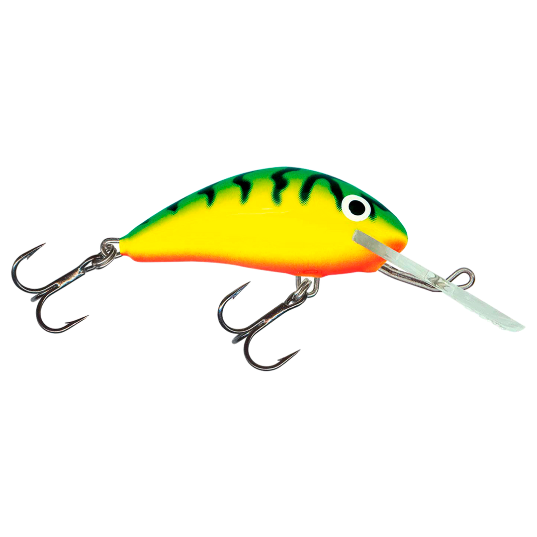 Salmo Hornet 4cm 3g Kelluva vaappu (GRT) Green Tiger sivulta, pää oikealla