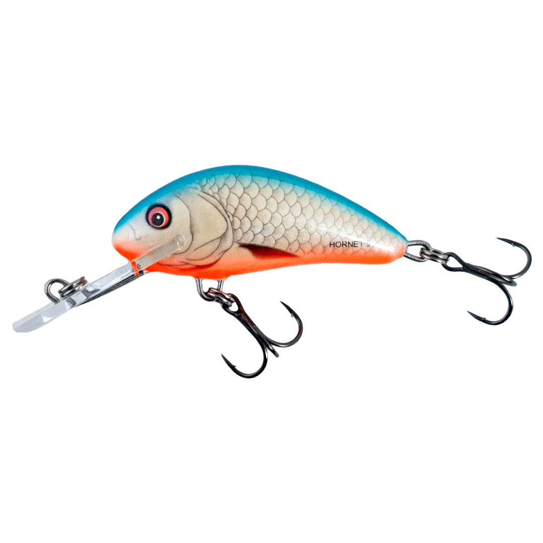Salmo Hornet 5cm 7g Kelluva Vaappu Dace Blue sivulta, pää vasemmalla