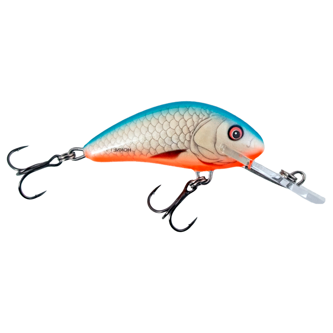 Salmo Hornet 5cm 7g Kelluva Vaappu Dace Blue sivulta, pää oikealla