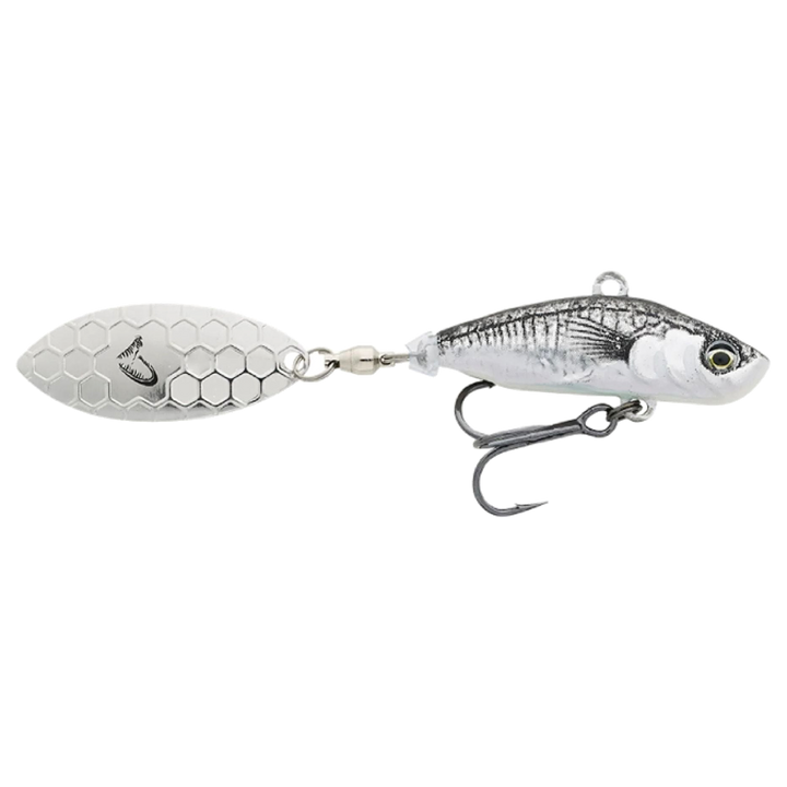 Savage Gear 3D Sticklebait Spintail 7.3cm 13g Black Silver sivulta, pää oikealla