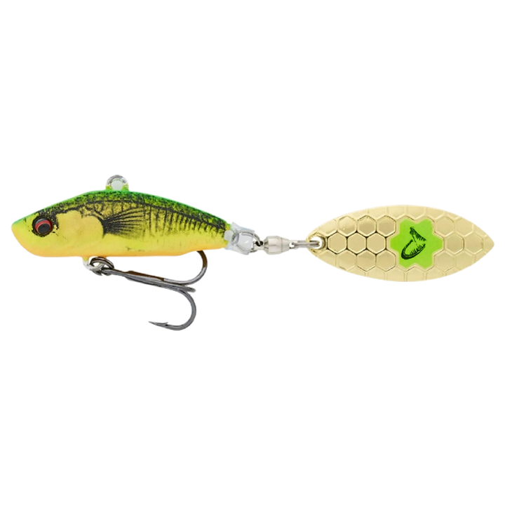 Savage Gear 3D Sticklebait Spintail 7.3cm 13g Firetiger sivulta, pää vasemmalla
