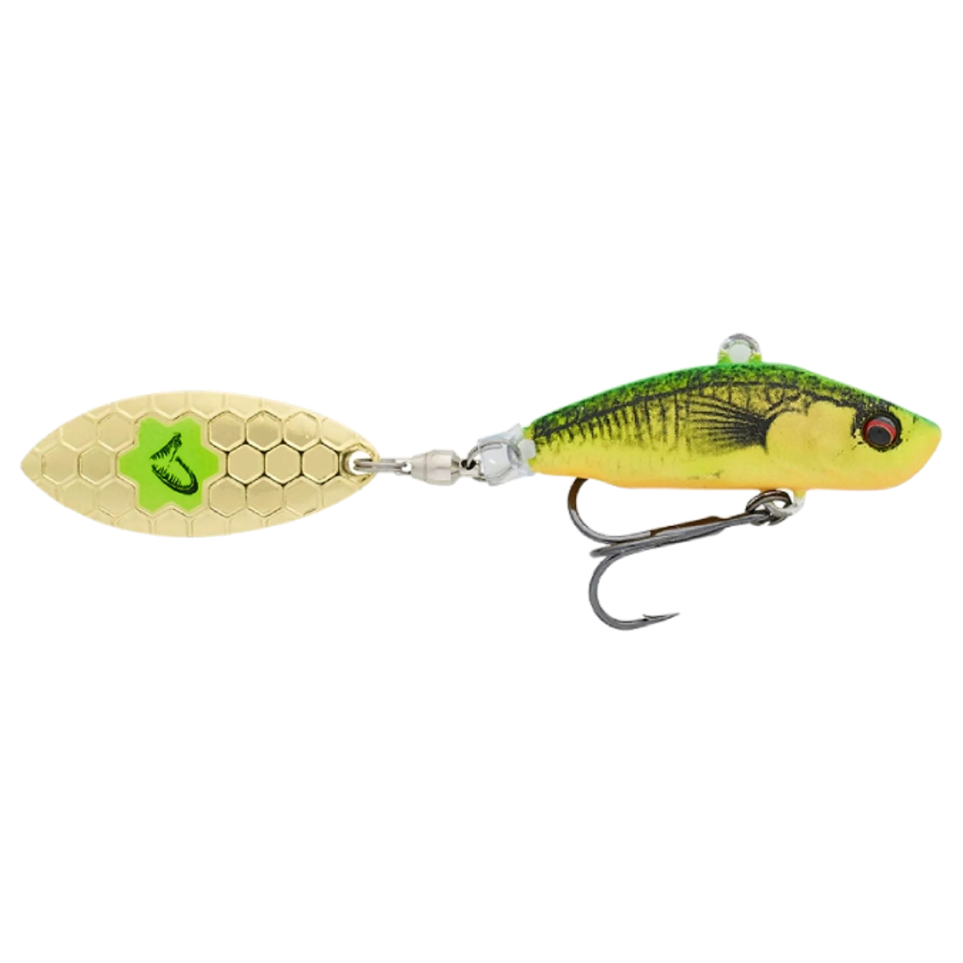 Savage Gear 3D Sticklebait Spintail 7.3cm 13g Firetiger sivulta, pää oikealla