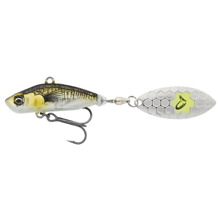 Savage Gear 3D Sticklebait Spintail 8cm 18g Green Silver Ayu sivulta, pää vasemmalla