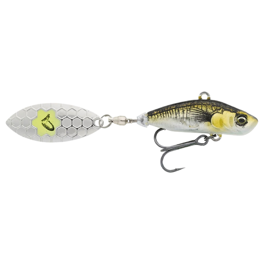 Savage Gear 3D Sticklebait Spintail 8cm 18g Green Silver Ayu sivulta, pää oikealla