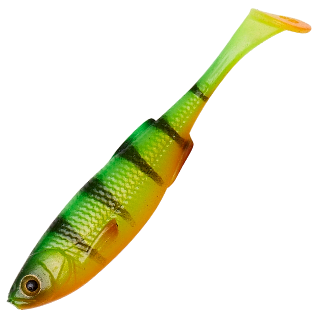 Savage Gear Craft Shad Jigi 7.2cm 2.6g, väri Firetiger: vihreä selkä, tummat raidat, oranssi vatsa ja keltainen pyrstö
