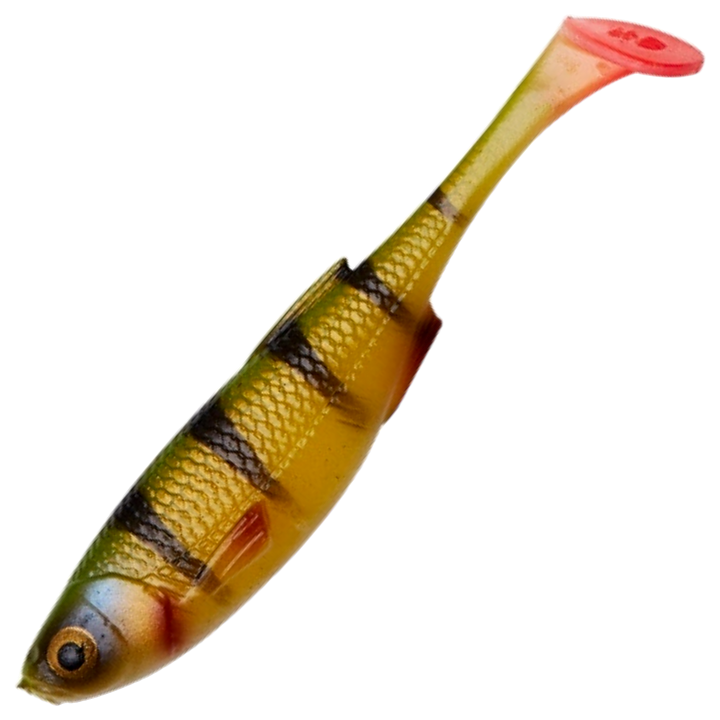 Savage Gear Craft Shad Jigi 7.2cm 2.6g, väri Perch: kellanruskea runko, tummat raidat ja punainen pyrstö