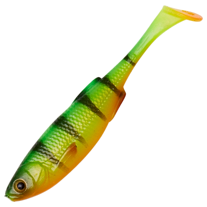 Savage Gear Craft Shad Jigi 8.8cm 4.2g, väri Firetiger: vihreä selkä, tummat raidat, oranssi vatsa ja keltainen pyrstö