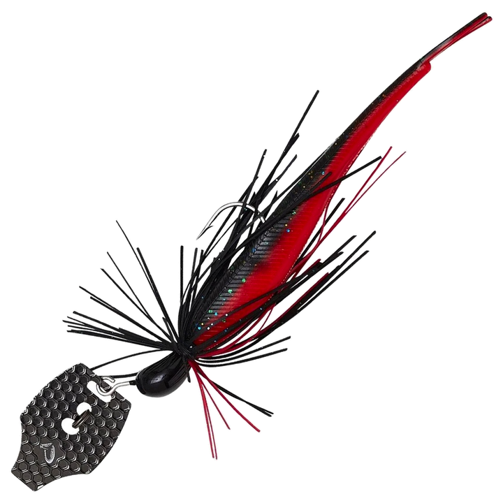 Savage Gear Crazy Swim Jig Chatterbait 10cm 8.5g, väri Black N Red: musta pää ja helma, musta ja punainen trailer