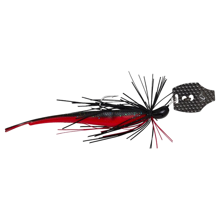 Savage Gear Crazy Swim Jig Chatterbait 10cm 8.5g Black N Red sivulta, pää oikealla