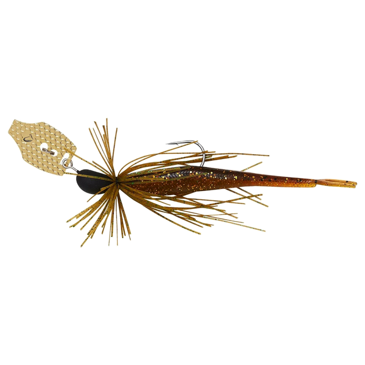 Savage Gear Crazy Swim Jig Chatterbait 10cm 8.5g Motor Oil sivulta, pää vasemmalla