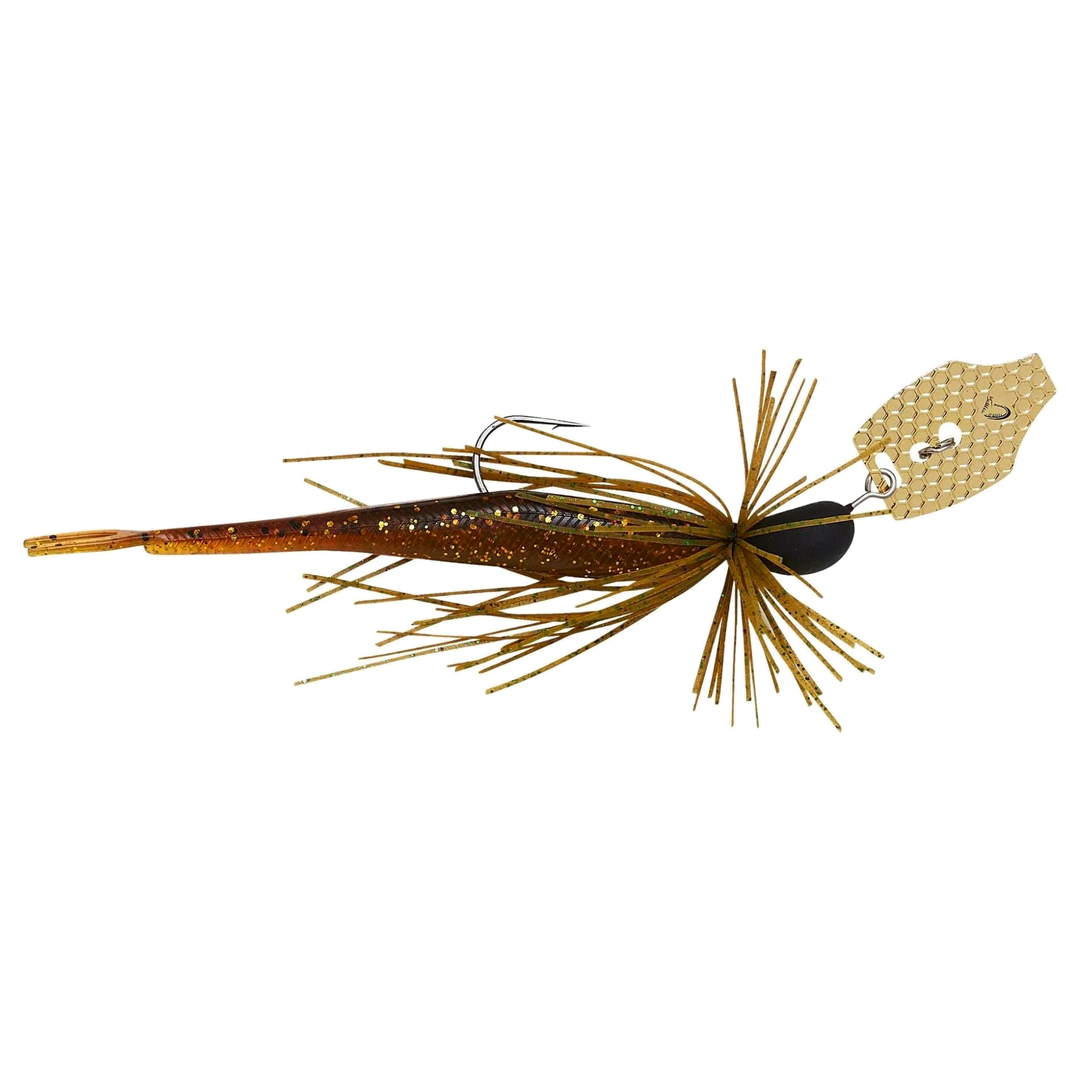 Savage Gear Crazy Swim Jig Chatterbait 10cm 8.5g Motor Oil sivulta, pää oikealla