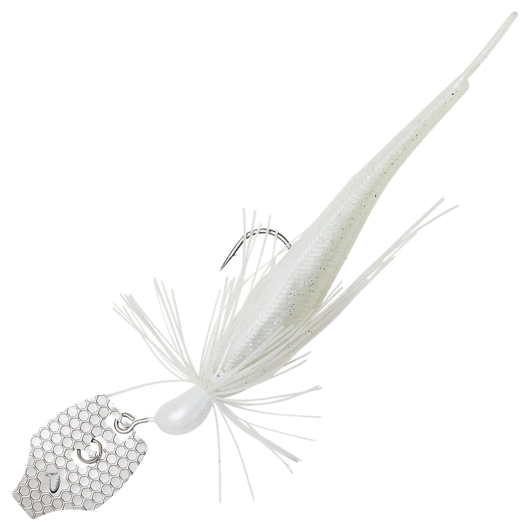 Savage Gear Crazy Swim Jig Chatterbait 10cm 8.5g, väri White Silver: valkoinen pää, helma ja trailer, hopeinen lapa