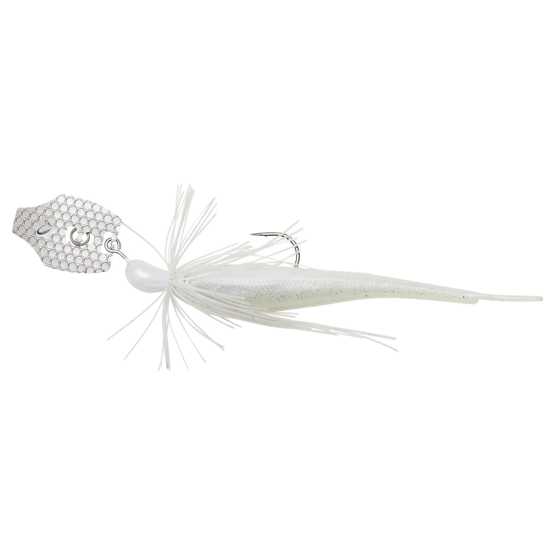Savage Gear Crazy Swim Jig Chatterbait 10cm 8.5g White Silver sivulta, pää vasemmalla