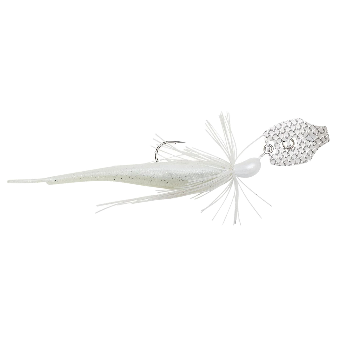Savage Gear Crazy Swim Jig Chatterbait 10cm 8.5g White Silver sivulta, pää oikealla