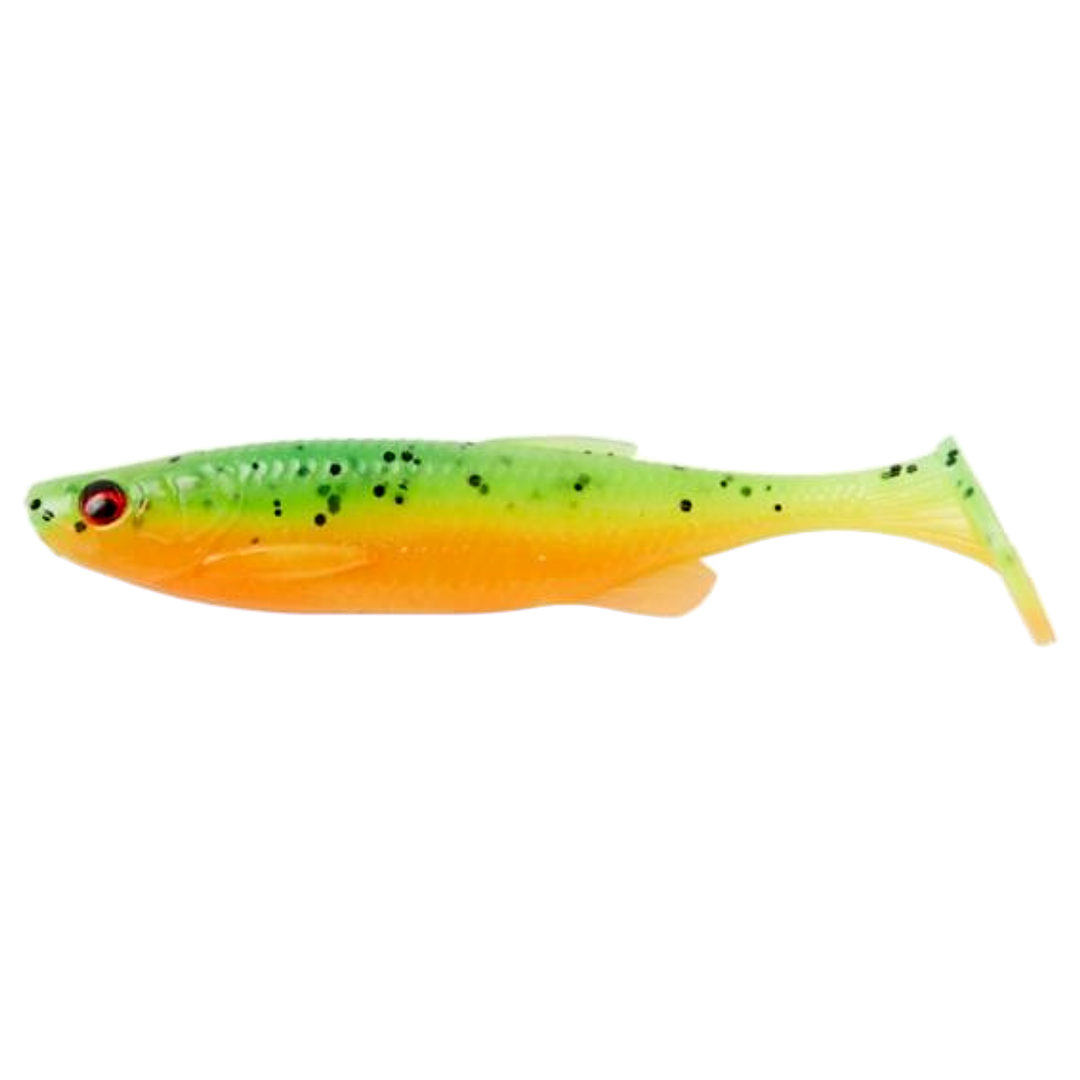 Savage Gear Fat Minnow T-Tail Jigi 10.5cm Firecracker (FC) sivulta, pää vasemmalla