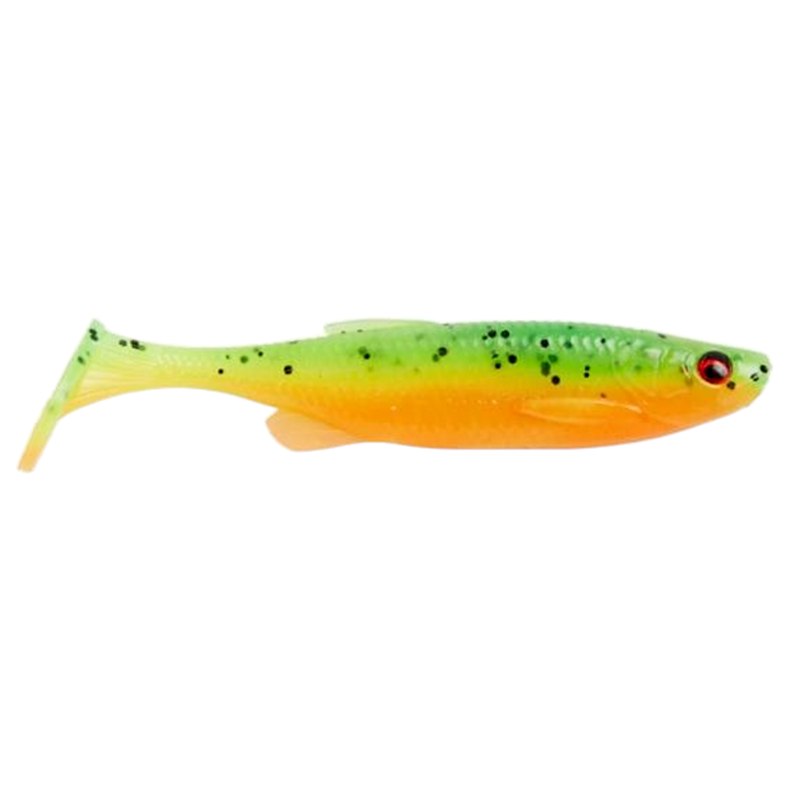 Savage Gear Fat Minnow T-Tail Jigi 10.5cm Firecracker (FC) sivulta, pää oikealla