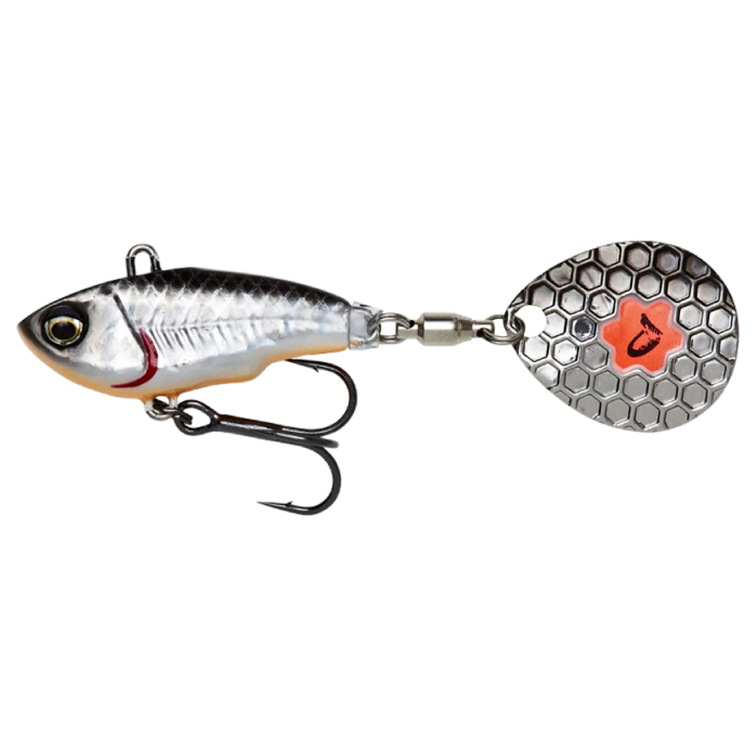 Savage Gear Fat Spintail 6.5cm 16g Dirty Silver sivulta, pää vasemmalla