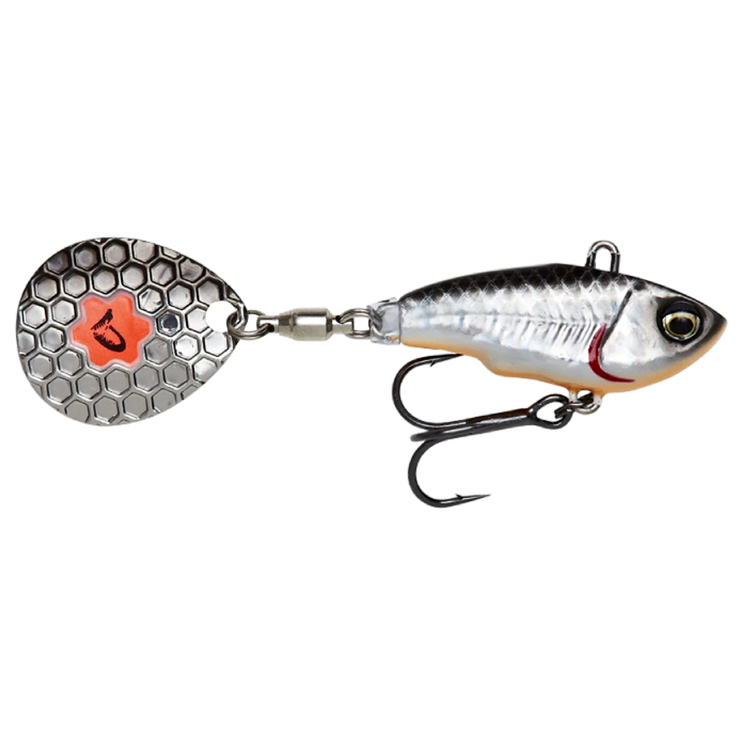 Savage Gear Fat Spintail 6.5cm 16g Dirty Silver sivulta, pää oikealla
