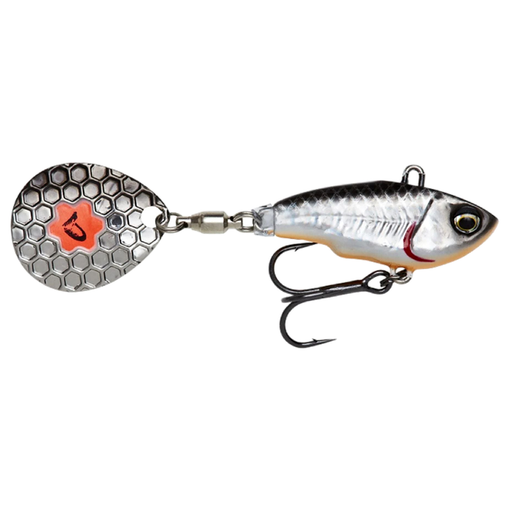 Savage Gear Fat Spintail 6.5cm 16g Dirty Silver sivulta, pää oikealla