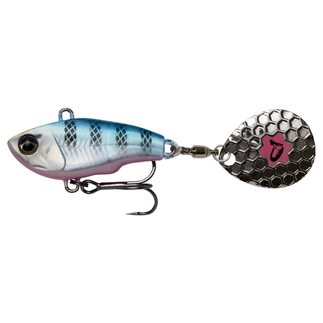 Savage Gear Fat Tail Spin 5.5cm 9g Blue Silver Pink sivulta, pää vasemmalla
