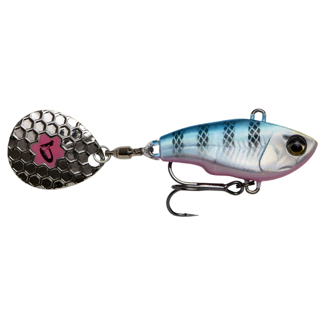 Savage Gear Fat Tail Spin 5.5cm 9g Blue Silver Pink sivulta, pää oikealla