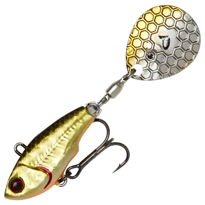 Savage Gear Fat Tail Spin 5.5cm 9g, väri Dirty Roach: kultainen runko ja kulta-hopeinen lippa