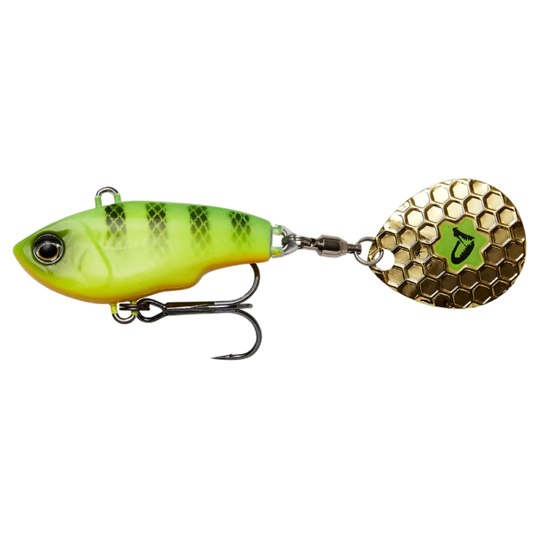 Savage Gear Fat Tail Spin 5.5cm 9g Firetiger sivulta, pää vasemmalla