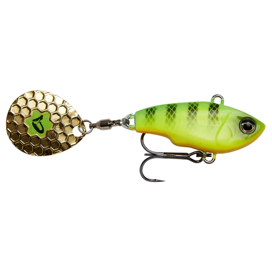 Savage Gear Fat Tail Spin 5.5cm 9g Firetiger sivulta, pää oikealla
