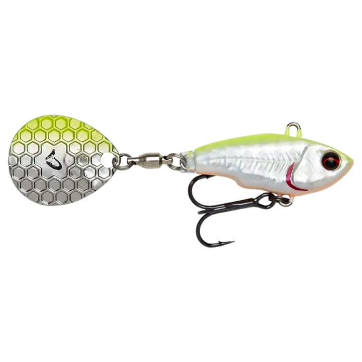 Savage Gear Fat Tail Spin 5.5cm 9g Lemon Back Flash sivulta, pää oikealla