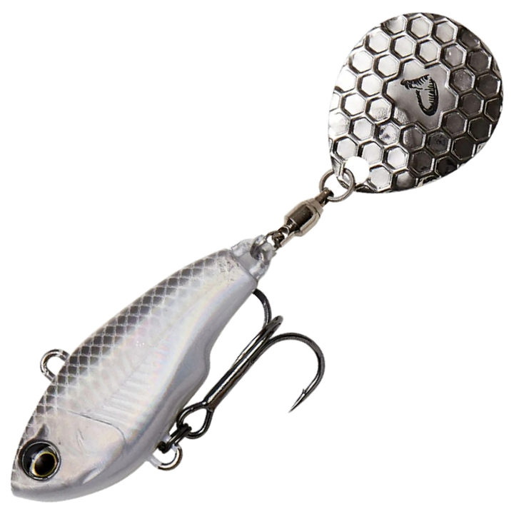 Savage Gear Fat Tail Spin 5.5cm 9g, väri White Silver: harmaa selkä, hopeinen kylki ja hopeinen lippa