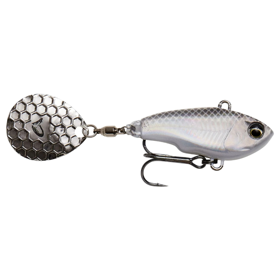 Savage Gear Fat Tail Spin 5.5cm 9g White Silver sivulta, pää oikealla