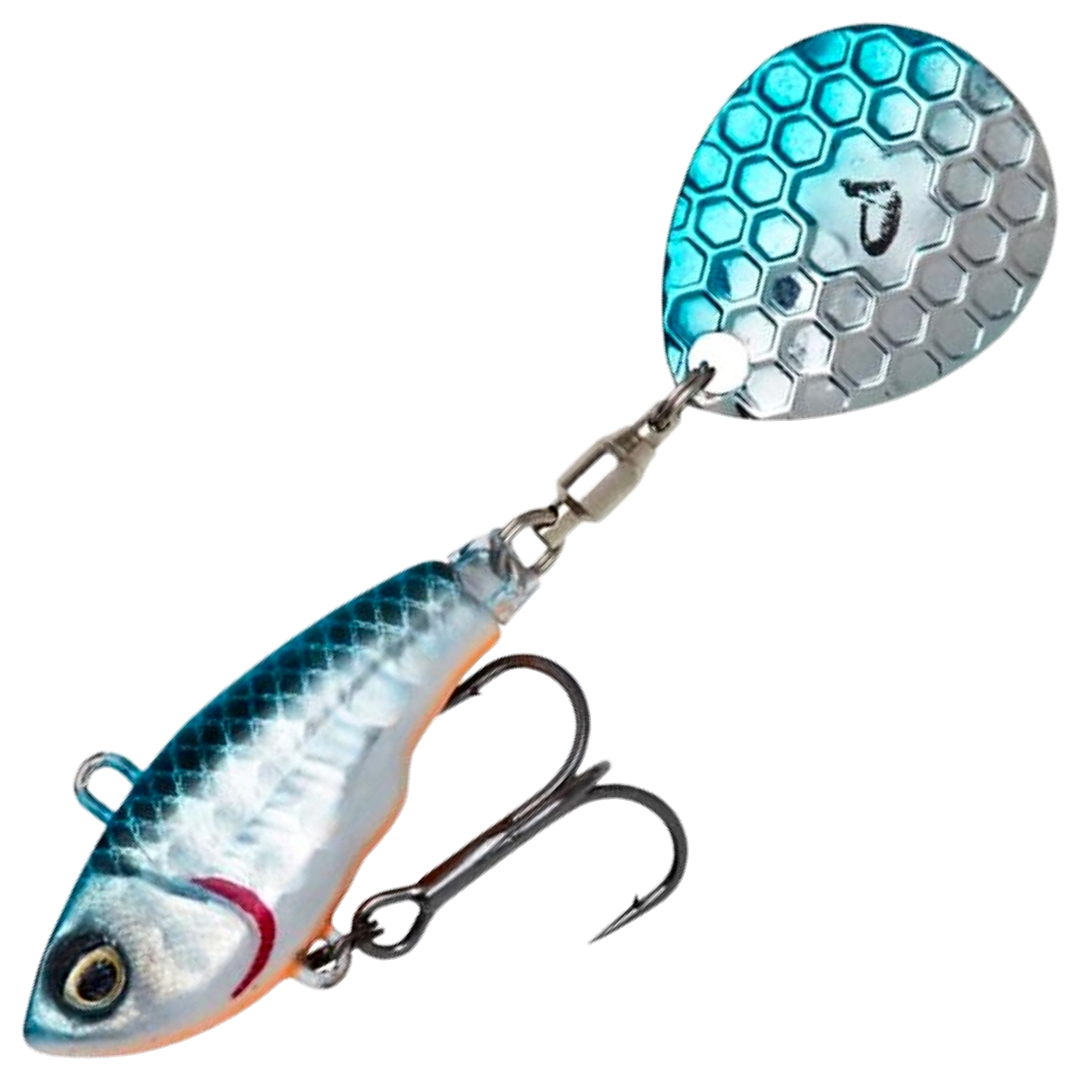 Savage Gear Fat Tail Spin 8cm 24g, väri Blue Silver: sininen selkä, hopeinen kylki ja vaaleansininen lippa