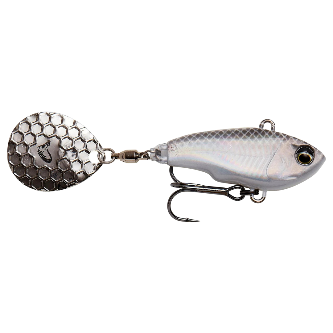 Savage Gear Fat Tail Spin 8cm 24g White Silver sivulta, pää oikealla