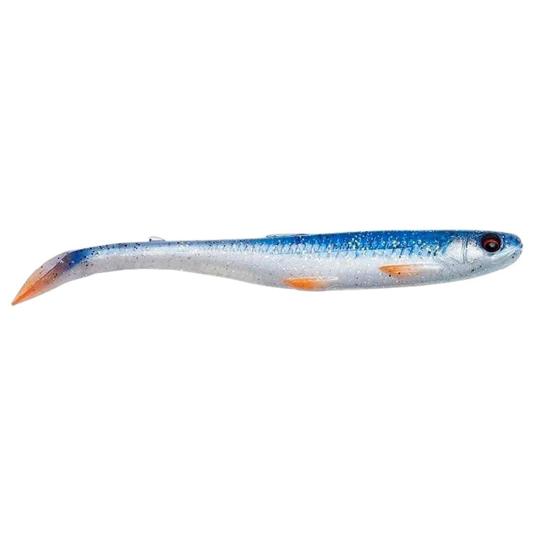 Savage Gear Slender Scoop Shad Jigi 9cm Roach sivulta, pää oikealla
