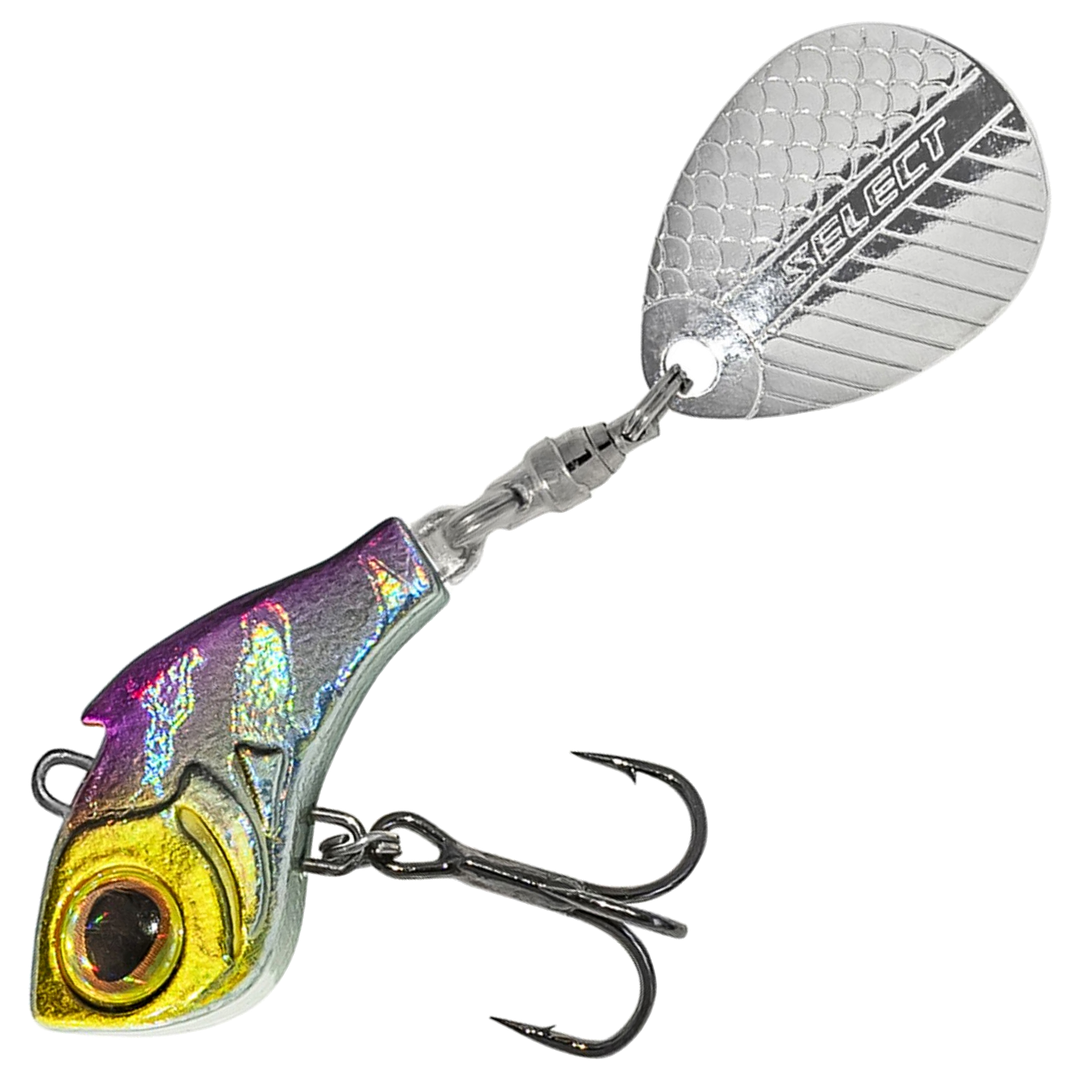 Select Turbo II Spintail 10g, väri 08: kullankeltainen pää, violetti selkä, hopeinen kylki ja hopeinen lippa