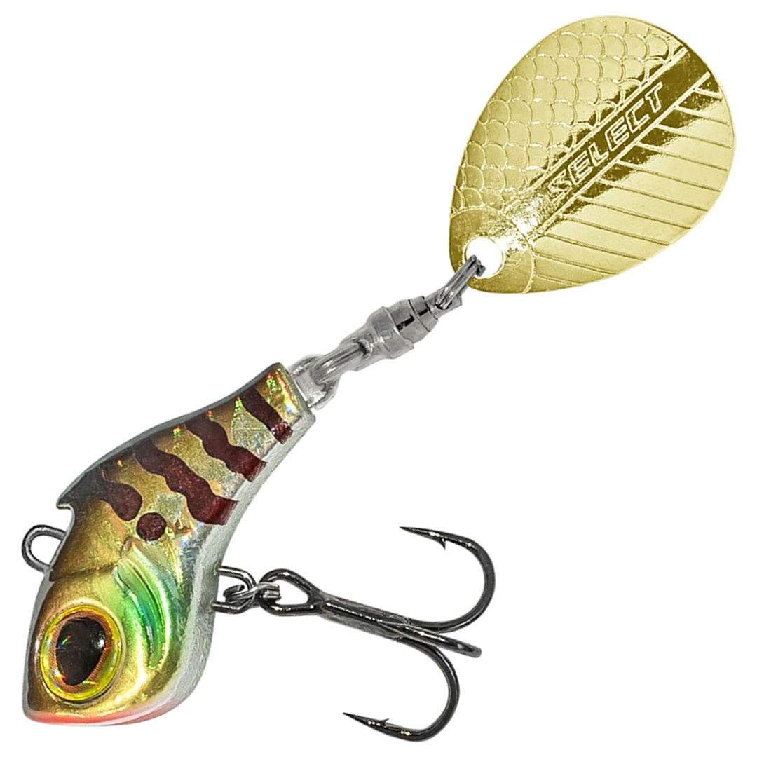 Select Turbo II Spintail 10g, väri 13: ruskea selkä, tummanpunaiset raidat, hopeinen kylki ja kultainen lippa