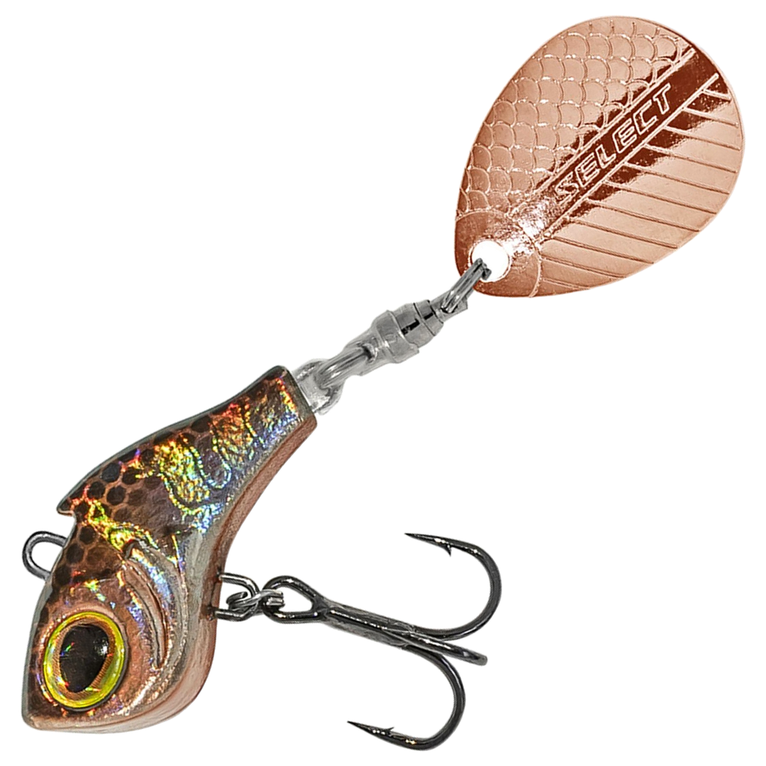 Select Turbo II Spintail 10g, väri 16: kuparinruskea kuvioitu runko ja kuparinen lippa