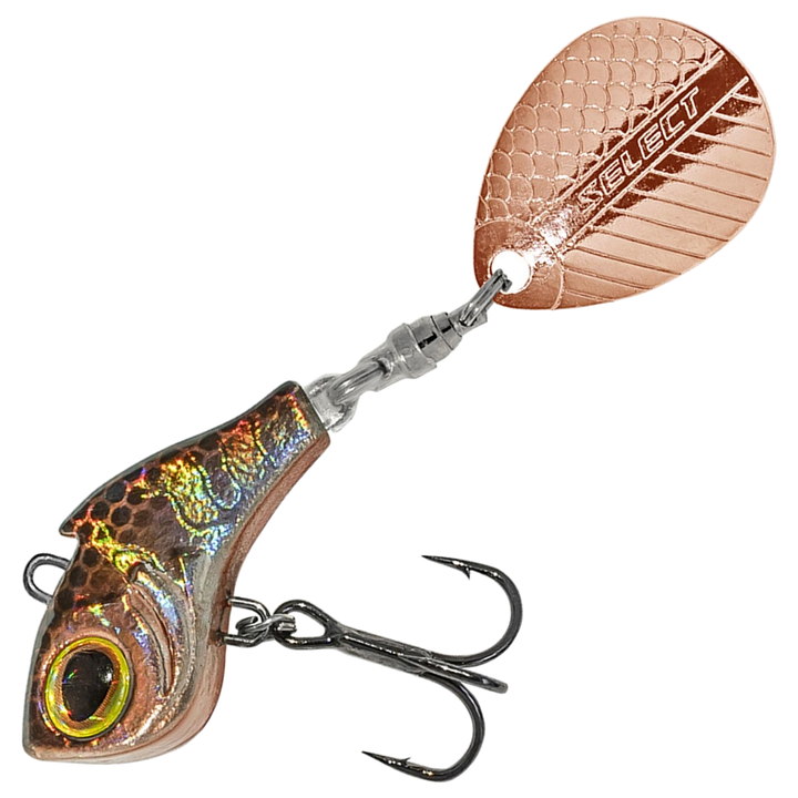 Select Turbo II Spintail 10g, väri 16: kuparinruskea kuvioitu runko ja kuparinen lippa