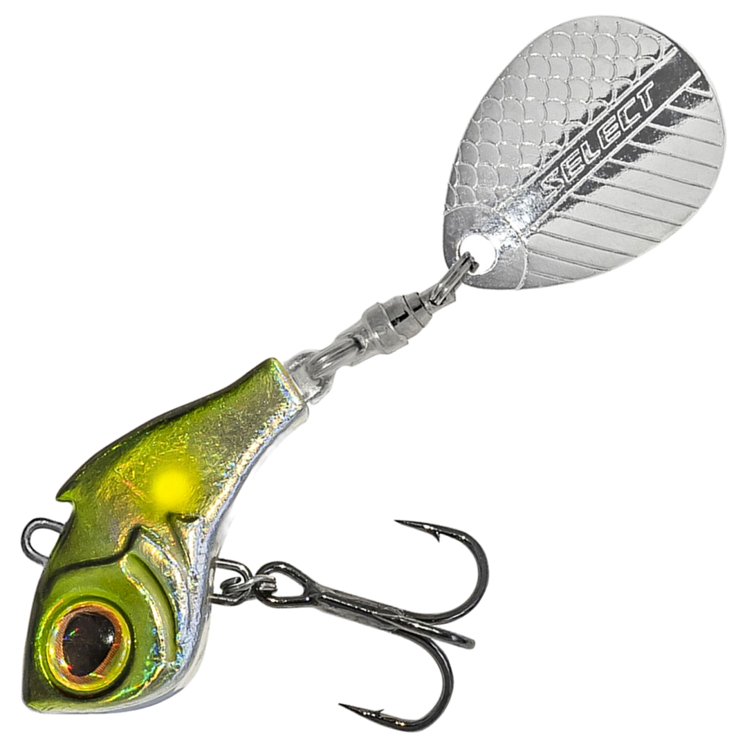 Select Turbo II Spintail 13g, väri 09: oliivinvihreä runko, hopeinen kylki ja hopeinen lippa