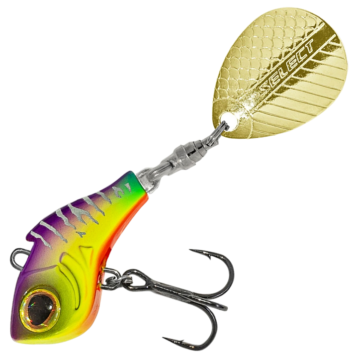 Select Turbo II Spintail 7g, väri 03: violetti selkä, kellanvihreä kylki ja kultainen lippa