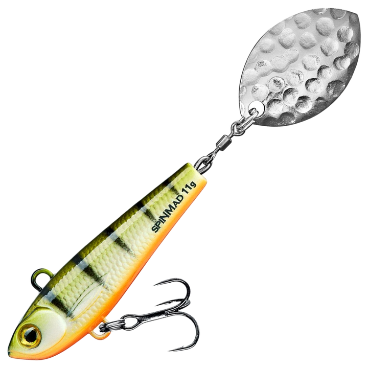Spinmad Pro Spinner Spintail 11g, väri 2901: oliivinvihreä selkä, mustat raidat, oranssi vatsa ja hopeinen lippa