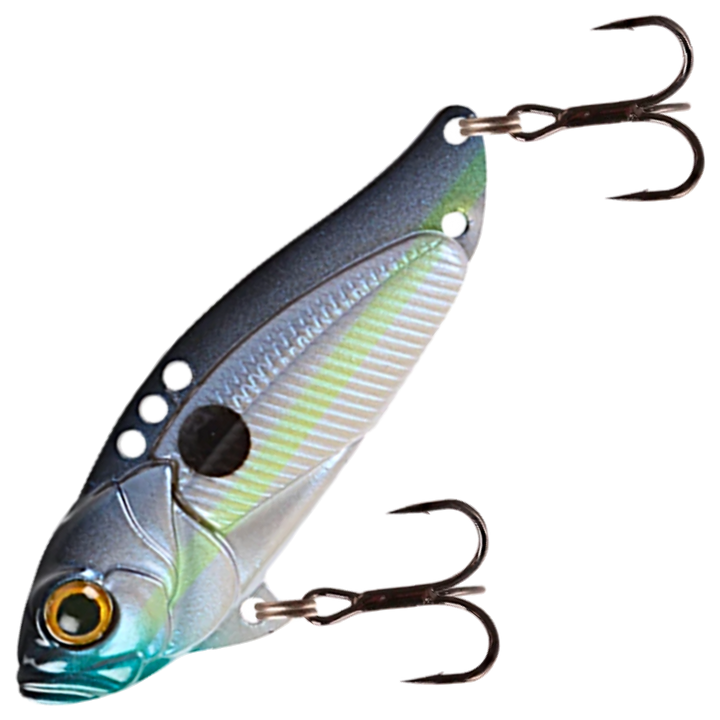 Strike Pro Astro Vibe UV Blade 16.7g 5.5cm, väri Ghost Shad V2: harmaansininen selkä, hopeinen kylki ja musta täplä